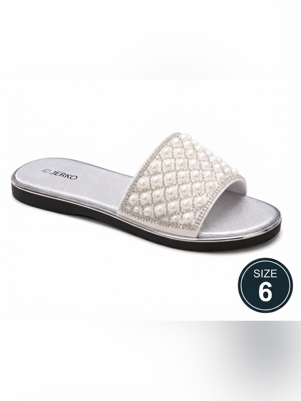 Pearl Embellished White Slide Sandal - Women's